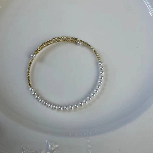 3-4mm Freshwater Pearl Beaded Bracelet 18K Gold - House Of Pearls